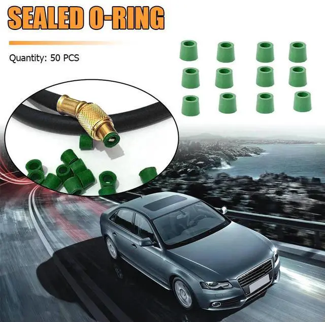 Alt view image 3 of 7 - 50-150pcs A/C 1/4 inch Charging Hose Manifold Repair Rubber Sealing O-ring Green HVAC Nitrile Rubber Gasket Replacement Parts