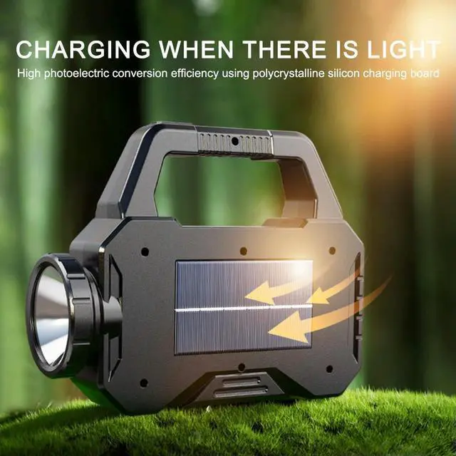 Alt view image 3 of 4 - Solar LED Searchlight Long Range Camping Lantern Type C Rechargeable Handheld Spotlight Torch Super Bright for Outdoor Emergency