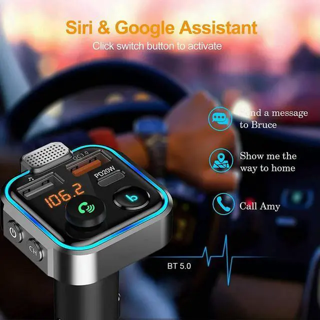 Alt view image 3 of 7 - Fast USB FM Modulator Bluetooth-Compatible 5.0 PD 20W QC3.0 USB Car Fast Charger Hands-Free MP3 Player Radio Car FM Transmitter