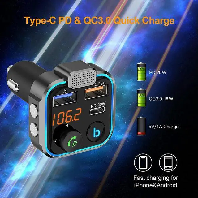 Alt view image 4 of 7 - Fast USB FM Modulator Bluetooth-Compatible 5.0 PD 20W QC3.0 USB Car Fast Charger Hands-Free MP3 Player Radio Car FM Transmitter