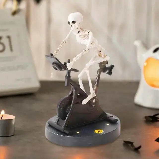 Alt view image 2 of 4 - Resin Skeletons Statue Halloween Skeleton Decorations Skeleton Riding An Exercise Bike Halloween Decorations