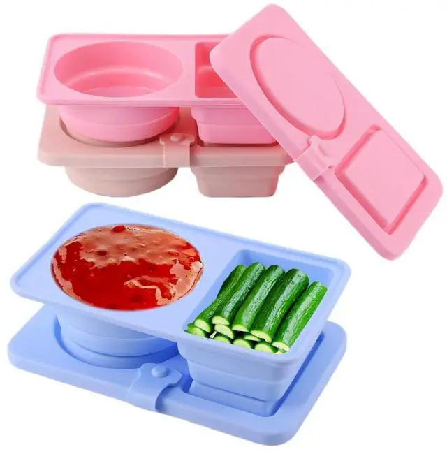 Alt view image 2 of 7 - 3Pcs 2 Compartment Condiment Containers Leakproof Portion Cups Multi-Function Sauce Seasoning Container for Travel Office Picnic