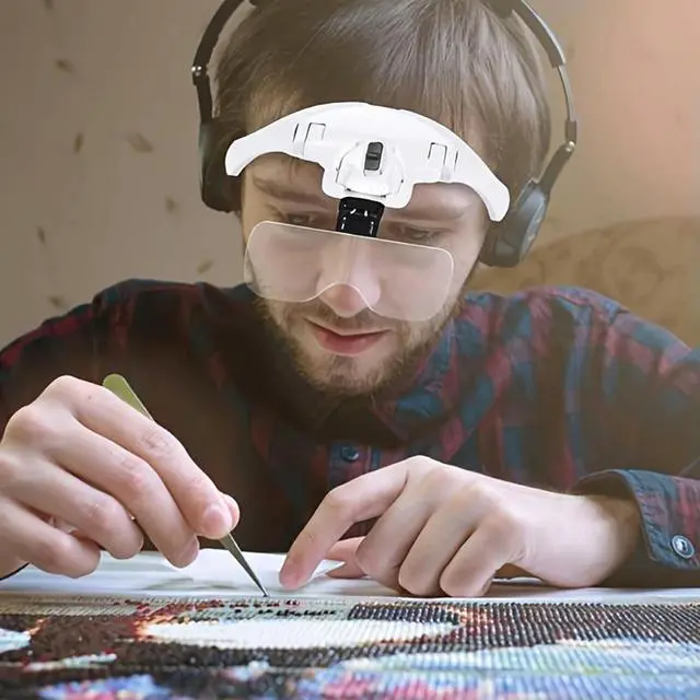 Alt view image 4 of 7 - LED Head Magnifier Powered Hands Free Headband Magnifying Glasses Lighted Magnifying Glasses Head Mount Magnifying Glass