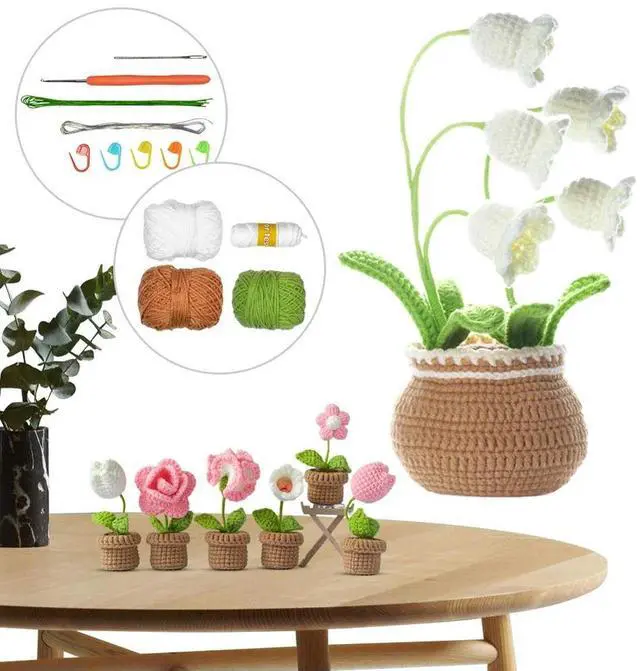 Alt view image 4 of 7 - Cute Flower Crochet Starter Kit Creative Crocheting Sewing Flower Kit Flowers Sewing Material Package DIY Knitting Supplies