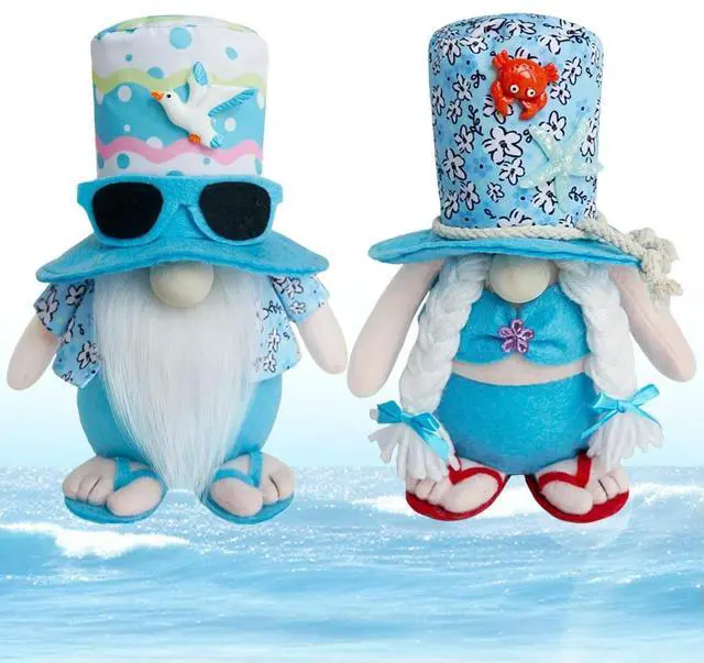 Alt view image 4 of 7 - 2Pcs Beach Gnomes Plush Beach Gnomes Couple Decor with Weighted Base Tiered Tray Decor Cute Shelf Sitters for Birthday Gifts