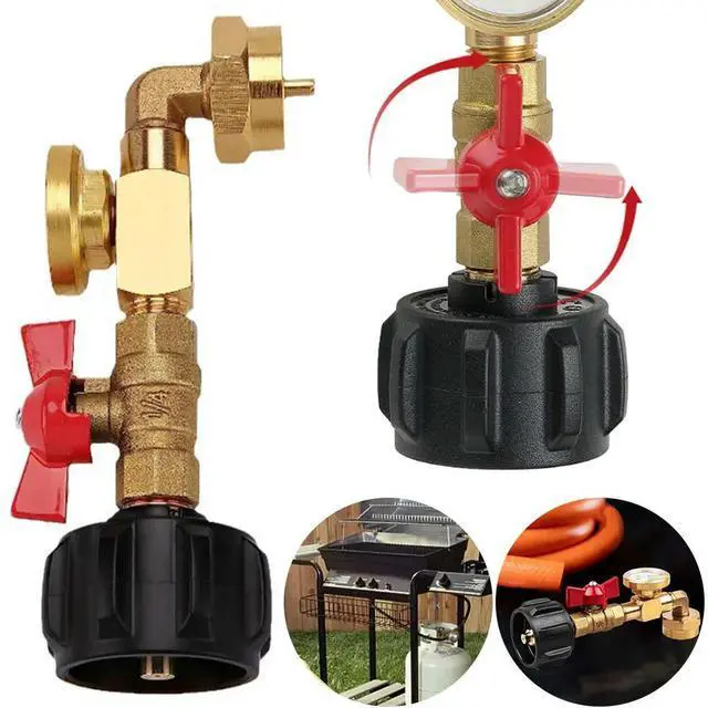 Main image of QCC1 Propane Refill Elbow Adapter with Valve and Gauge Propane Refill Pressure Adapter for Camping Grill 1LB Bottle Refilled