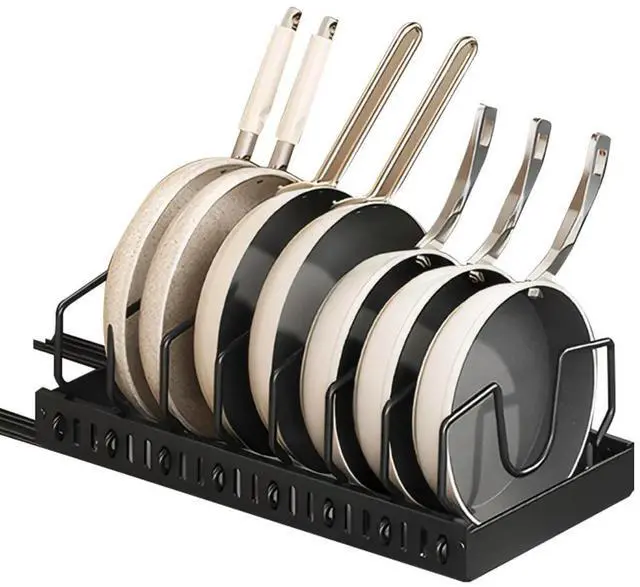 Alt view image 2 of 8 - Kitchen Pots Pans Organizer with 8 Adjustable Dividers Sliding Dish Drying Shelf Slide Out Pot Pan Organizer for Under Cabinet