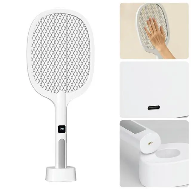 Alt view image 5 of 8 - Bug Zapper Racket Rechargeable Electric Fly Swatter 4000V Mosquitoes Trap Lamp for Indoor and Outdoor
