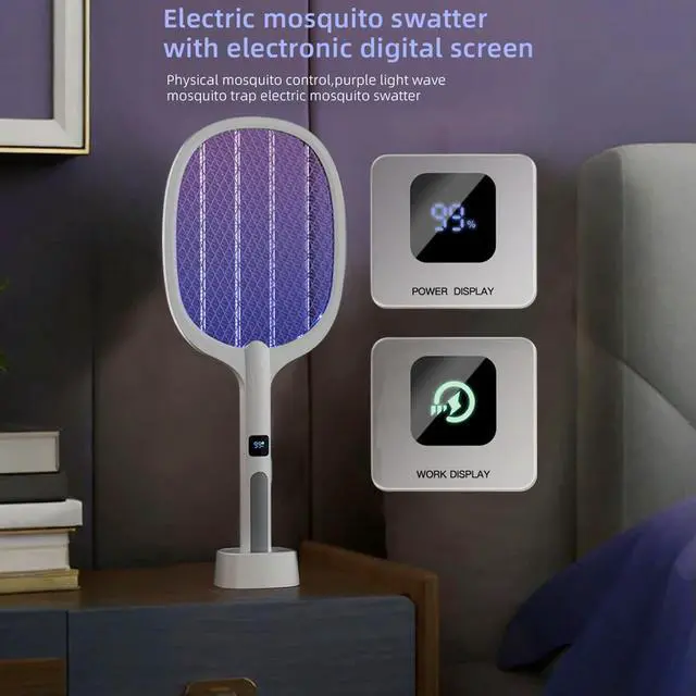 Alt view image 7 of 8 - Bug Zapper Racket Rechargeable Electric Fly Swatter 4000V Mosquitoes Trap Lamp for Indoor and Outdoor