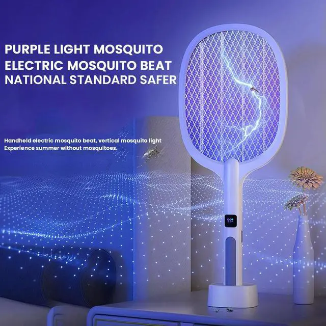 Alt view image 8 of 8 - Bug Zapper Racket Rechargeable Electric Fly Swatter 4000V Mosquitoes Trap Lamp for Indoor and Outdoor