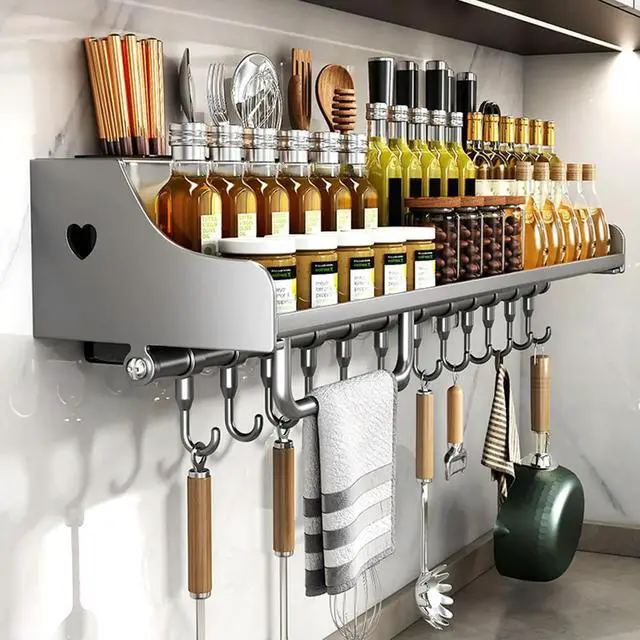 Alt view image 6 of 8 - 60CM Hanging Rack Punch-Free l Rack Space-Saving Kitchen Spice Rack for Chopsticks Spoons Shovels Organize