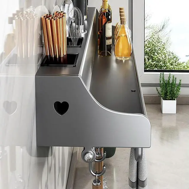 Alt view image 8 of 8 - 60CM Hanging Rack Punch-Free l Rack Space-Saving Kitchen Spice Rack for Chopsticks Spoons Shovels Organize