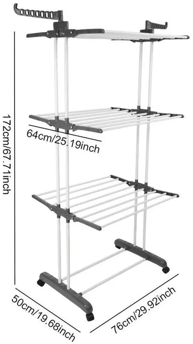 Alt view image 5 of 6 - 4-Tier Folding Drying Rack Free Standing Movable Laundry Rack with 4 Castors Clothes Horses Rack for Towels Clothes Shoes Linen