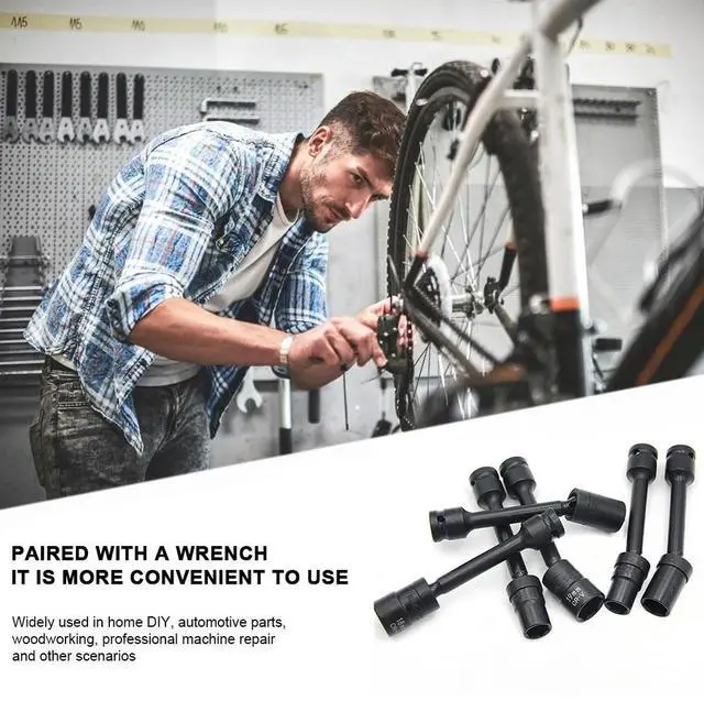 Alt view image 7 of 8 - 7 Piece 1/2 Inch Drive Impact Driver Extension Bar Set with Universal Swivel for Auto Repair and Home Use