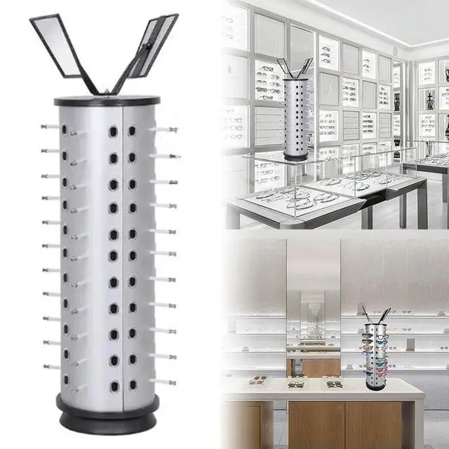 Alt view image 5 of 8 - Rotating Eyewear Collection with Mirror Sunglasses Carousel Rack 44 Pairs of Glasses Freestanding Glasses Stand Holder