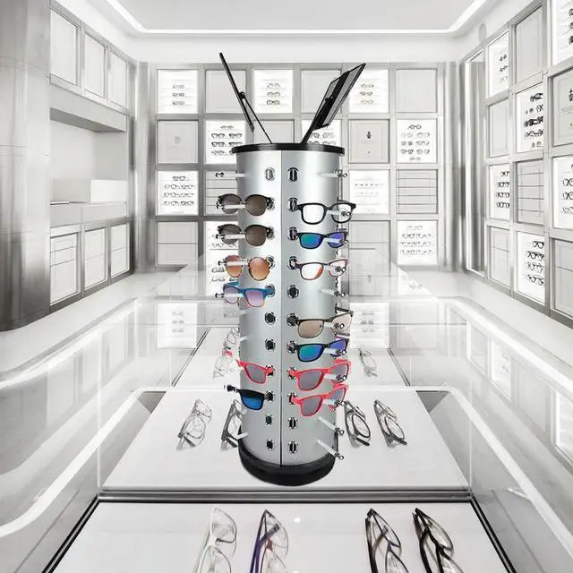 Alt view image 7 of 8 - Rotating Eyewear Collection with Mirror Sunglasses Carousel Rack 44 Pairs of Glasses Freestanding Glasses Stand Holder