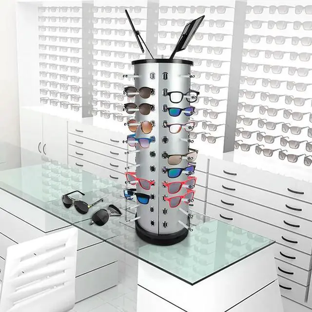 Alt view image 6 of 8 - Rotating Eyewear Collection with Mirror Sunglasses Carousel Rack 44 Pairs of Glasses Freestanding Glasses Stand Holder