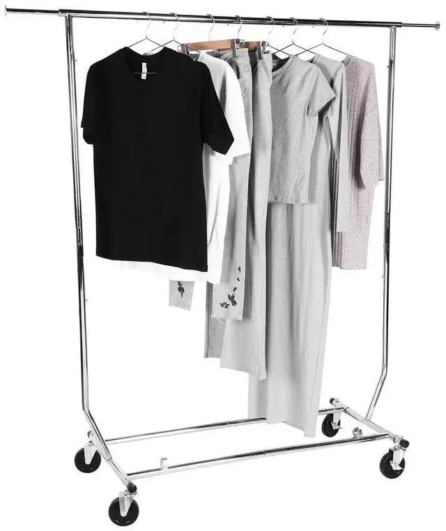 Alt view image 6 of 7 - Standing l Clothing Rack with Sturdy Wheels Standing Rolling Clothing Rack Portable Closet Wardrobe Rack for Hanging Clothes