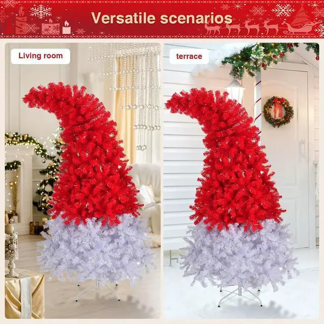 Alt view image 7 of 7 - 6ft Hinged Fir Artificial Xmas Tree 1050 Lush Branch Tips Bent Top Christmas Tree Curved Top Santa Hat Tree for Home Office Shop