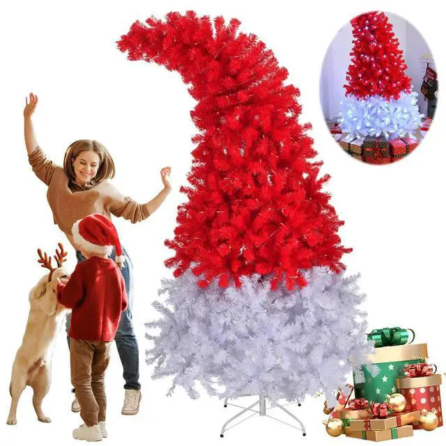 Alt view image 5 of 7 - 6ft Hinged Fir Artificial Xmas Tree 1050 Lush Branch Tips Bent Top Christmas Tree Curved Top Santa Hat Tree for Home Office Shop