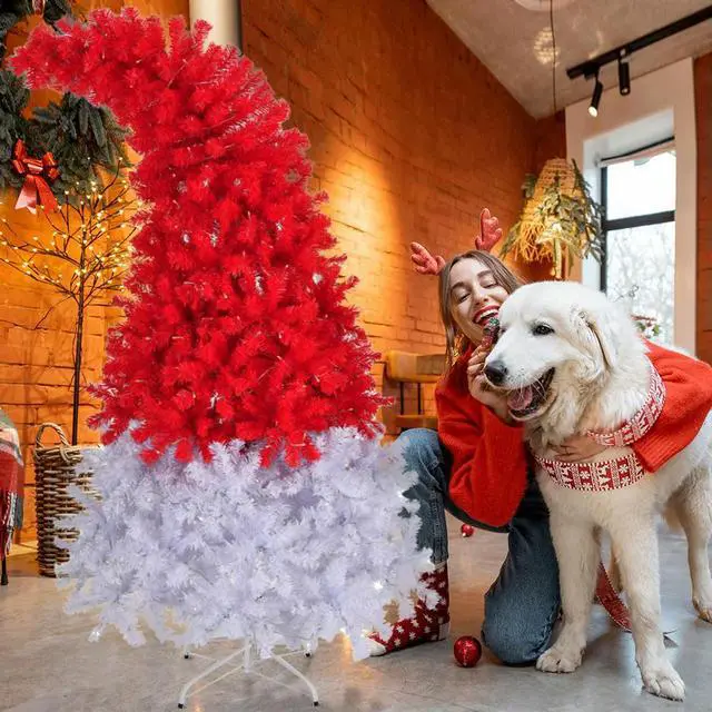 Alt view image 6 of 7 - 6ft Hinged Fir Artificial Xmas Tree 1050 Lush Branch Tips Bent Top Christmas Tree Curved Top Santa Hat Tree for Home Office Shop