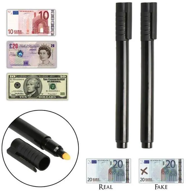 Main image of 2pcs Ink Currency Detector Portable Mini Banknotes Checkering Tools Lightweight Banknotes Tester Pen Graffiti for Euro Pound