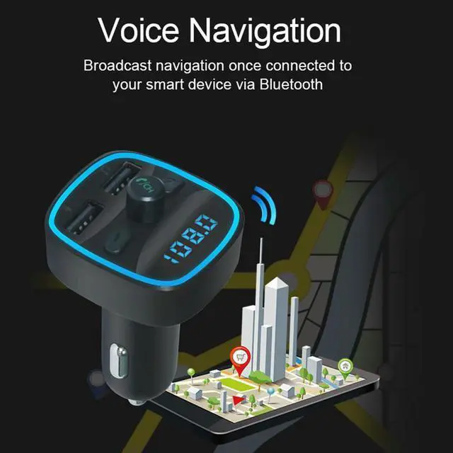 Alt view image 4 of 4 - Classic Texture Portable Practical Car Bluetooth-compatible 5.0 FM Modulator Transmitter Multi-functional Charger MP3
