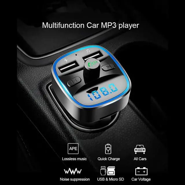 Alt view image 3 of 4 - Classic Texture Portable Practical Car Bluetooth-compatible 5.0 FM Modulator Transmitter Multi-functional Charger MP3