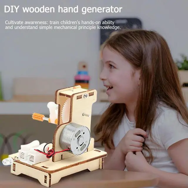 Alt view image 2 of 4 - Students Kids Physical Science Toys Exercise Practical Ability Color Cognition DIY Wooden Hand Cranked Generator Technology