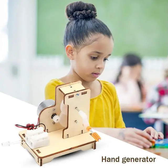 Main image of Students Kids Physical Science Toys Exercise Practical Ability Color Cognition DIY Wooden Hand Cranked Generator Technology