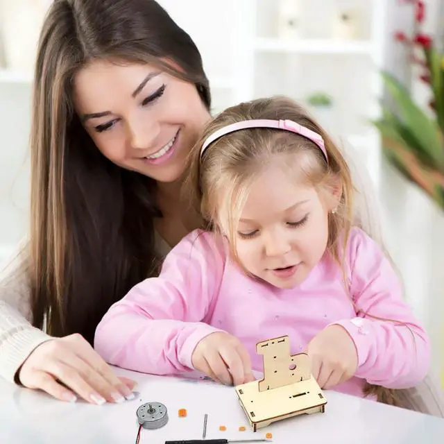 Alt view image 4 of 4 - Students Kids Physical Science Toys Exercise Practical Ability Color Cognition DIY Wooden Hand Cranked Generator Technology