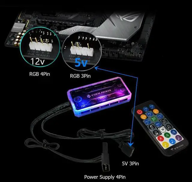 Alt view image 4 of 4 - RGB Fan Controller 12cm Remote Control Computer Case 12V PC Cooling Chassis Fan Computer Water Cooling System Waterblock