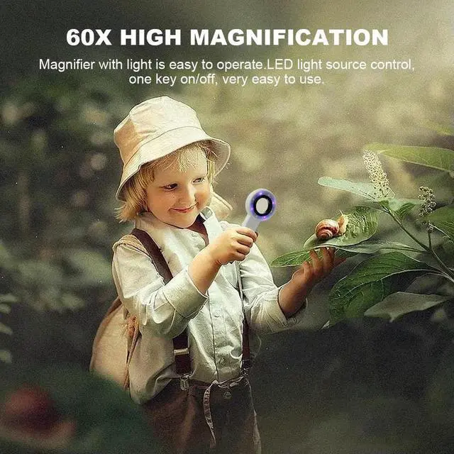 Main image of 60X Illuminated Magnifying Glass Power Display Portable Lighted Magnifier Wear Resist Lightweight Luminous Magnifier for Elderly