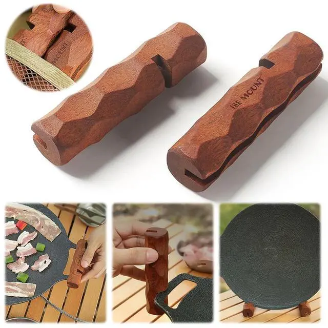 Main image of 2Pcs Heat Resistant Hot Pan Handle Holder Pan Holder Wood Insulated Grip Replacement for Sauce Grill Pan Griddle Outdoor Camping