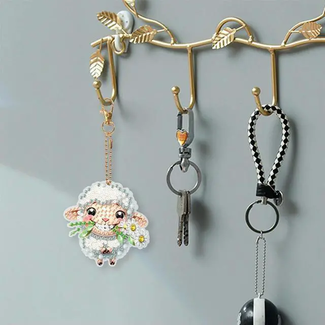 Main image of 8Pcs Double Sided Cute Animal Diamond Painting Keychain Diamond Painting Art Keychain Pendant for Home Birthday Party Decor