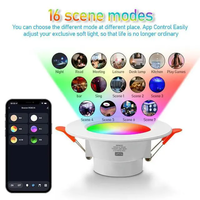 Alt view image 4 of 4 - Tuya Ceiling Lamp Energy-Saving LED Colorful Spot Light Bluetooth-compatible Mobile Phone Control Timed for Alexa Google Home