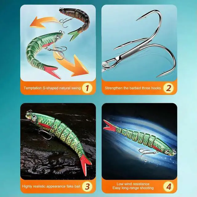Main image of 5Pcs Multi Jointed Swimbait with Trehooks Multi-Section Hard Bait Jointed Artificial Bait Jointed Crankbait for Pike Bass Trout