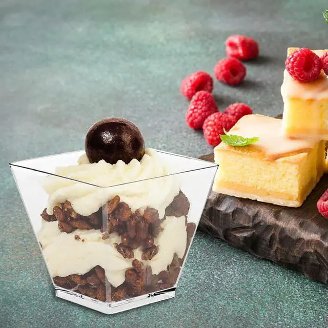 Alt view image 3 of 4 - 60ml Dessert Bowl with Spoon Set Square Mini Dessert Cups Disposable Supplies Reusable Accessories for Jelly Mousse Ice Cream