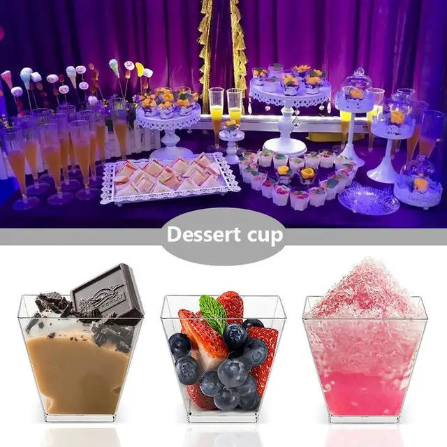 Alt view image 4 of 4 - 60ml Dessert Bowl with Spoon Set Square Mini Dessert Cups Disposable Supplies Reusable Accessories for Jelly Mousse Ice Cream