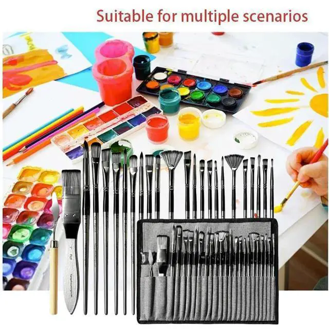 Alt view image 4 of 7 - 24pcs Nylon Brush Set Artist Paint Brushes Different Shape Gouache Watercolor Brushes Wooden Handle Acrylic Brushes for Painting