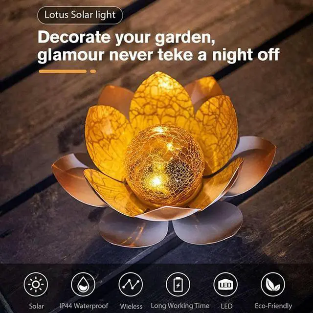 Alt view image 3 of 4 - LED Solar Lamp Cracked Glass Ball Lotus Lights Statue Outdoor Figurine Lighting for Patio Garden Decoration