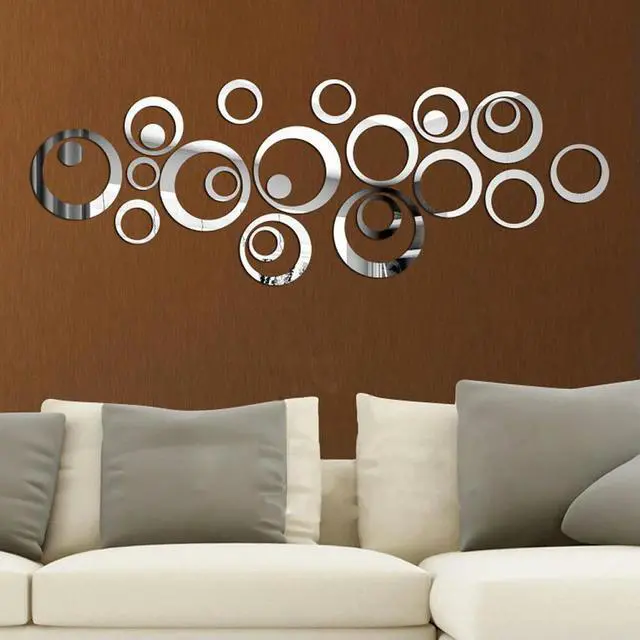 Alt view image 6 of 7 - Circles Mirror Mural Art Sticker Acrylic Wall Decals DIY Wall Mural Sticker Removable Lightweight for Television Background Wall