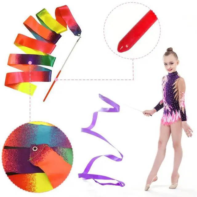 Alt view image 6 of 7 - 2m Gymnastics Colored Ribbons Gradient Colorful Gym Ribbons l Eyelet Rhythmic Gymnastics Ribbons for Holiday Decorations