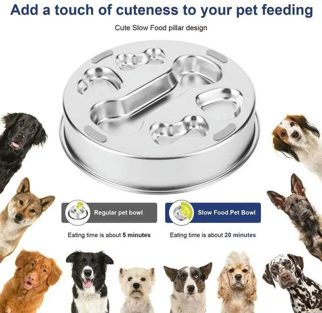 Alt view image 6 of 7 - 304 Stainless Steel Pet Dog Slow Feeder Bowl with Non-Slip Mat Dog Wat Dog Water Bowl Pet Bowl for Small & Medium Dogs