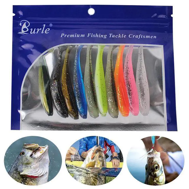 Alt view image 6 of 7 - 10Pcs 9cm Fishing Lures Plastic T Tail Worm Soft Bait Paddle Tail Swim Baits for Freshwater and Saltwater