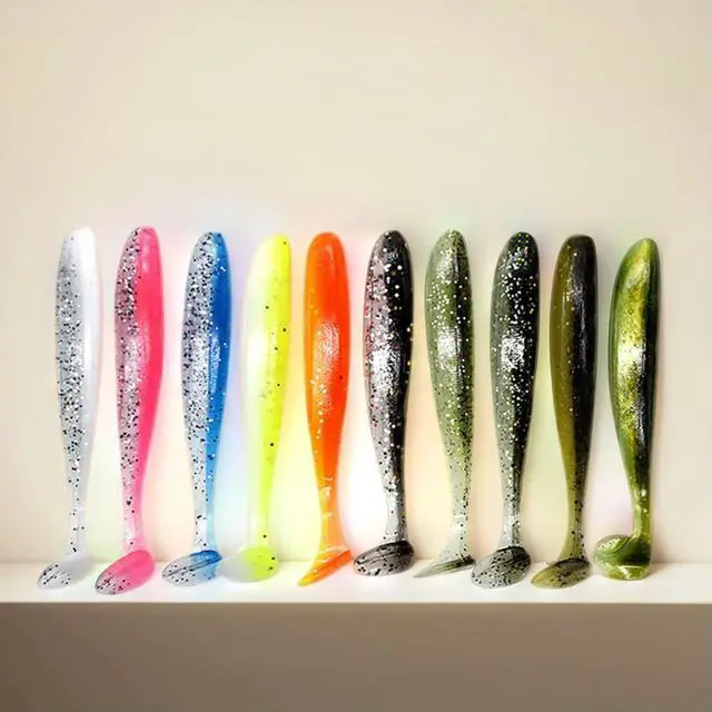 Alt view image 7 of 7 - 10Pcs 9cm Fishing Lures Plastic T Tail Worm Soft Bait Paddle Tail Swim Baits for Freshwater and Saltwater