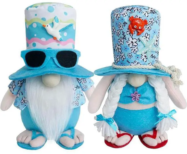 Alt view image 5 of 7 - 2Pcs Beach Gnomes Plush Beach Gnomes Couple Decor with Weighted Base Tiered Tray Decor Cute Shelf Sitters for Birthday Gifts