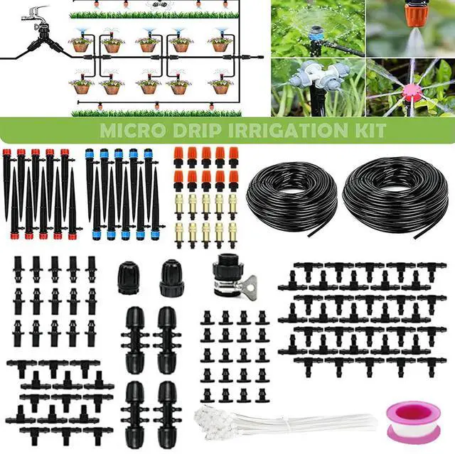 Alt view image 3 of 8 - 200FT Quick-Connect Drip Irrigation System Kit with 1/4 Inch 1/2 Inch Irrigation Tubing Hose for Greenhouse Yard Lawn Plant