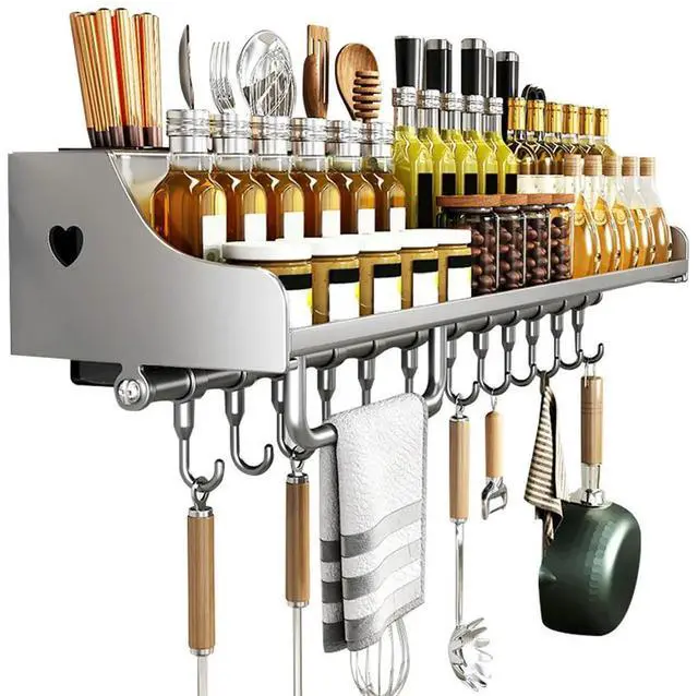 Alt view image 2 of 8 - 60CM Hanging Rack Punch-Free l Rack Space-Saving Spice Organizer for Chopsticks Spoons Shovels Organize