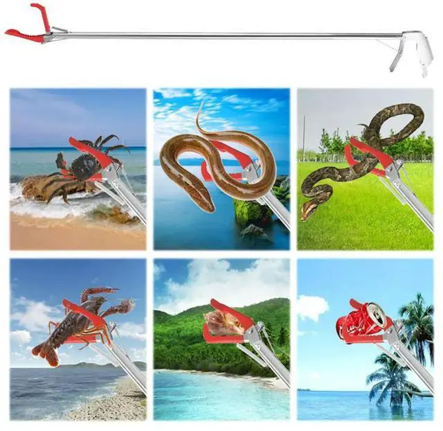 Alt view image 3 of 8 - 1.5M Foldable Snake Tongs Snake Hook Pliers Wide Jaw Stainless Steel Pick Up Tool Garbage Clip To Catch Loach Crab Rubbish Clip